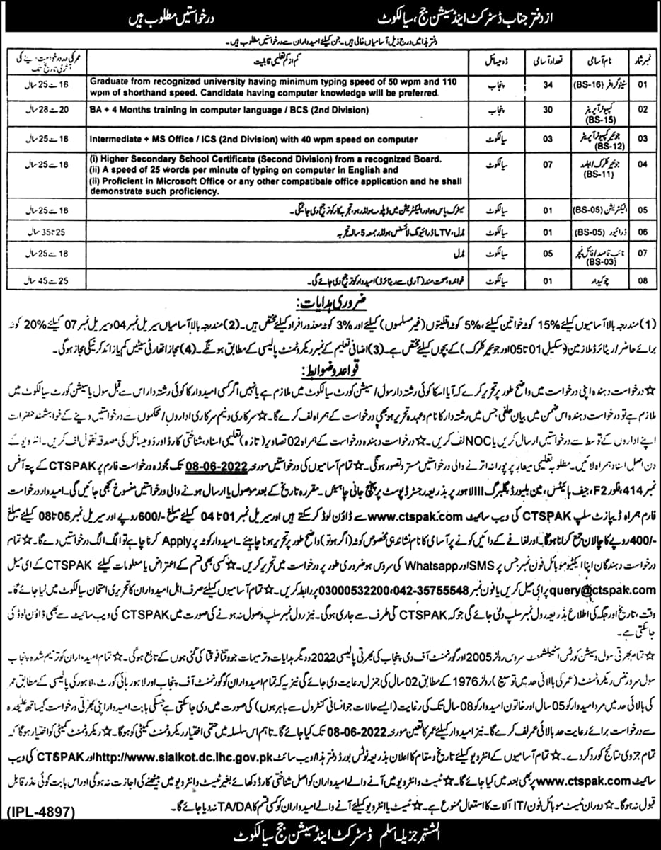 District & Session Court Sialkot Jobs