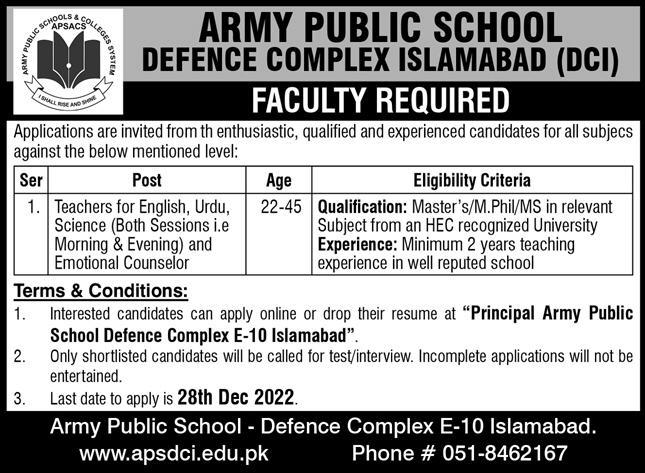 Army Public School Jobs
