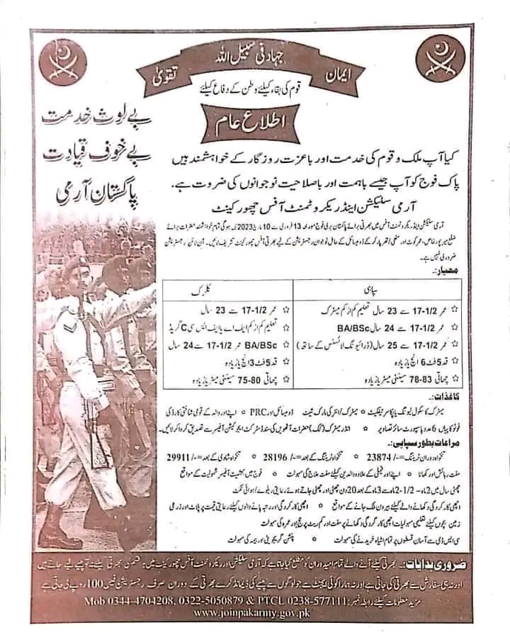 Pak Army Solider Jobs 2023