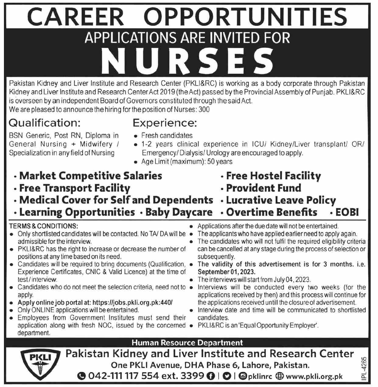 PKLI Latest Nurses Jobs